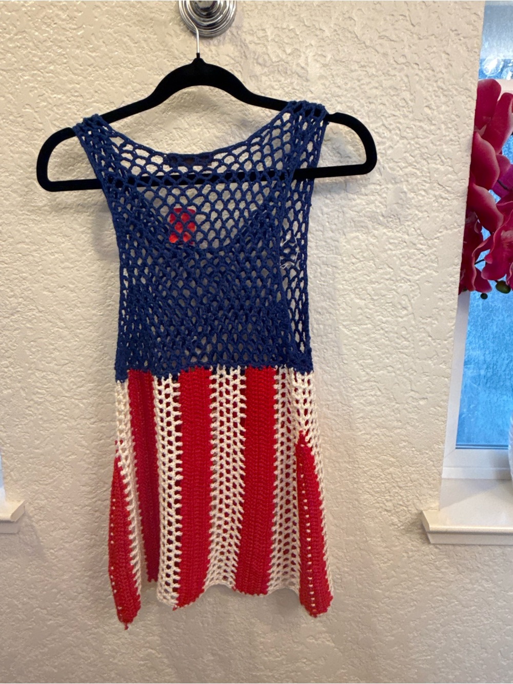 American Flag Handmade RedWhiteBlue Crochet Tank Top&Cover-Up  Small The Classic - Picture 15 of 16